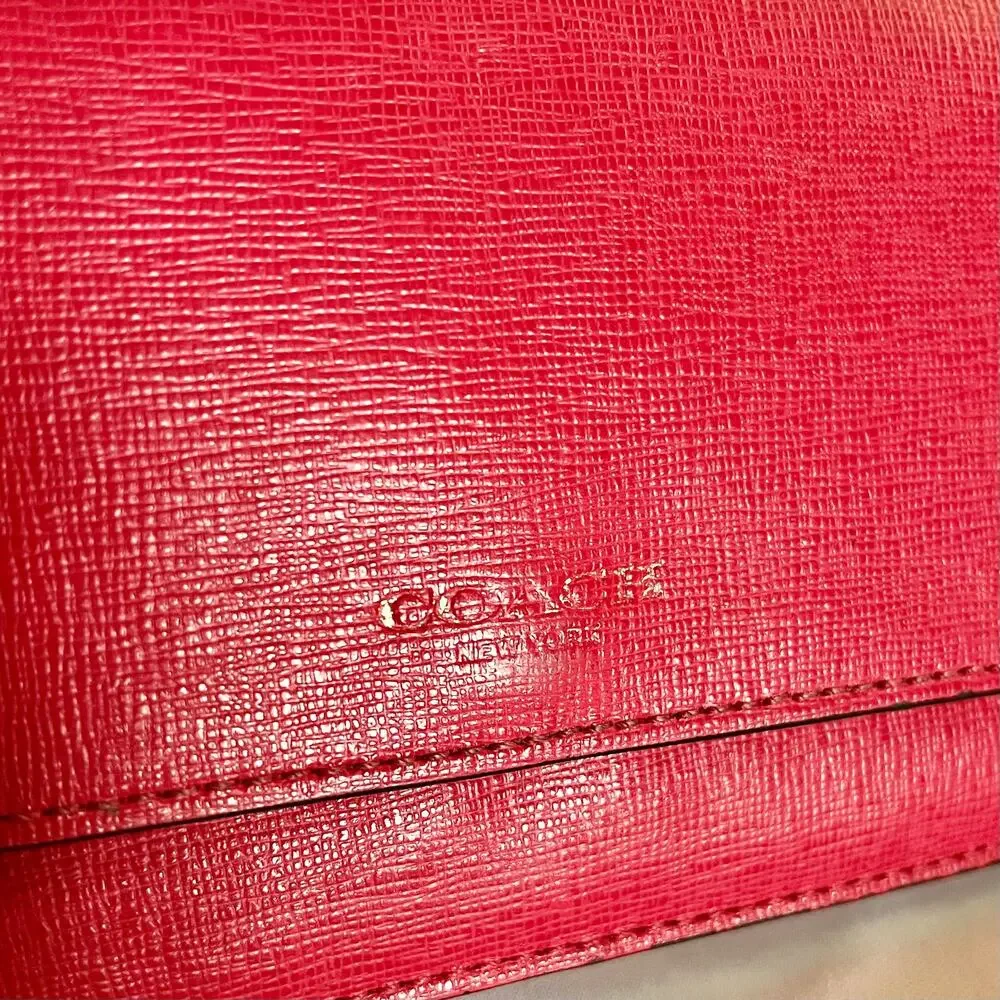Coach Scarlet Pink Saffiano Leather Slim Soft Wallet #F49350